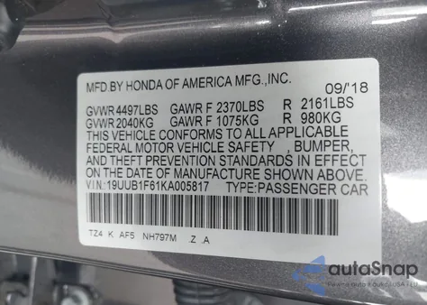 2019 Acura Tlx Tech A-Spec Pkgs из США, поврежденный, VIN 19UUB1F61KA005817